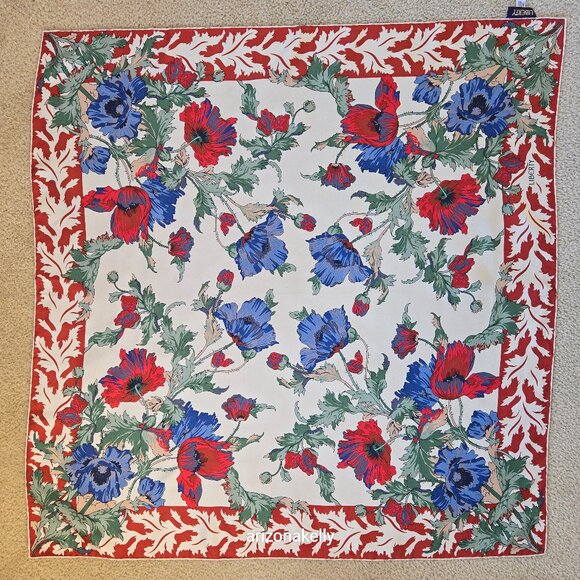 Liberty of London Accessories - Liberty Silk Scarf Floral Design Hand-Rolled Red, Blue, Green